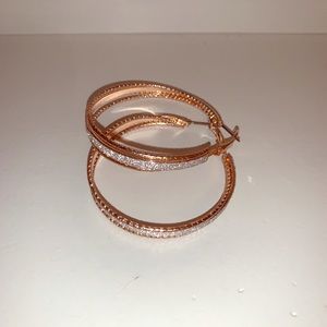 Gold Rimmed Rhinestone Hoop Earrings